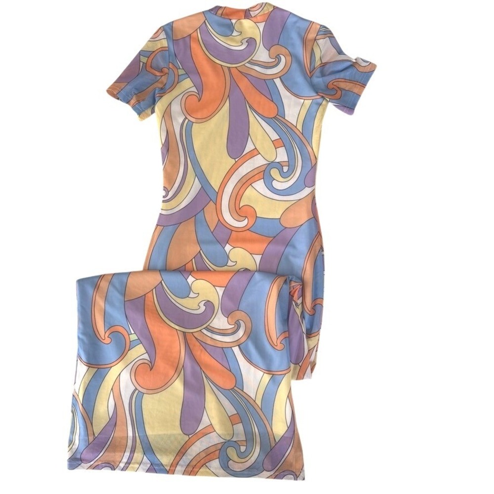 Peppermayo Maxi Dress 70s‎ Swirl Print Mesh Bodycon Festival Boho Y2K